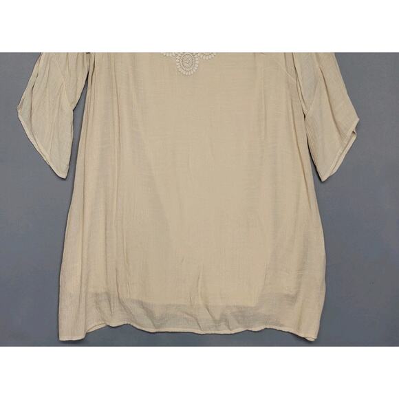 Indigo Rose Boho Top Womens 2X Beige Overlay Lace V-Neck 3/4 Split Sleeve Tunic - Picture 5 of 12